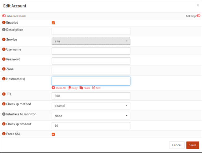 Account-Einstellungen in OPNSense